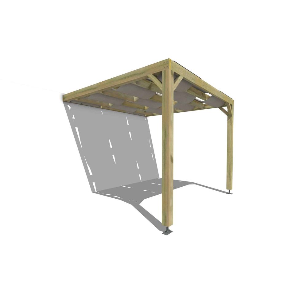 Pergola bois • 3m x 3m • adossée • sens largeur • voilage semi-transparent inclus • livraison comprise