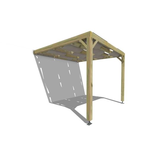 Pergola bois • 3m x 3m • adossée • sens largeur • voilage semi-transparent inclus • livraison comprise