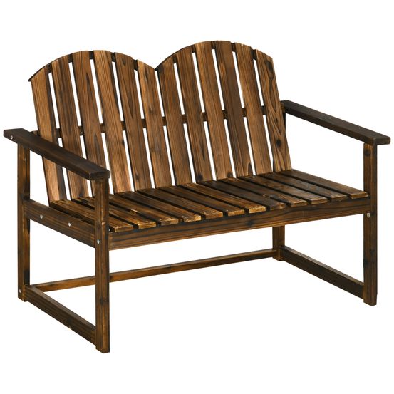 Banc de jardin 2 places en bois, avec dossier et accoudoirs, pour jardin et balcon, marron