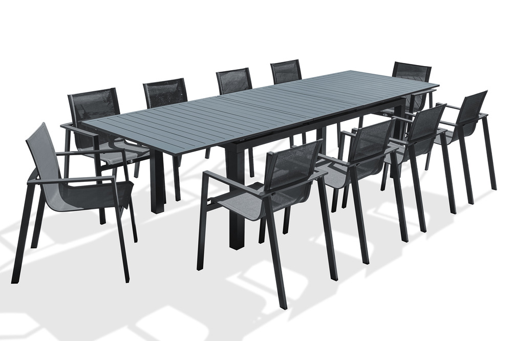 Ensemble repas miami 240/300cm 10 places en aluminium anthracite
