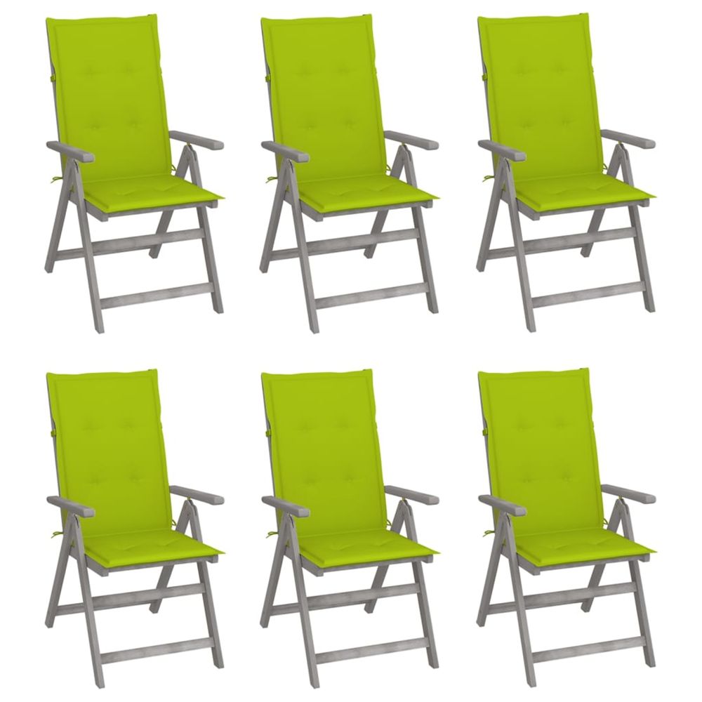 Chaises inclinables de jardin lot de 6 et coussins bois acacia