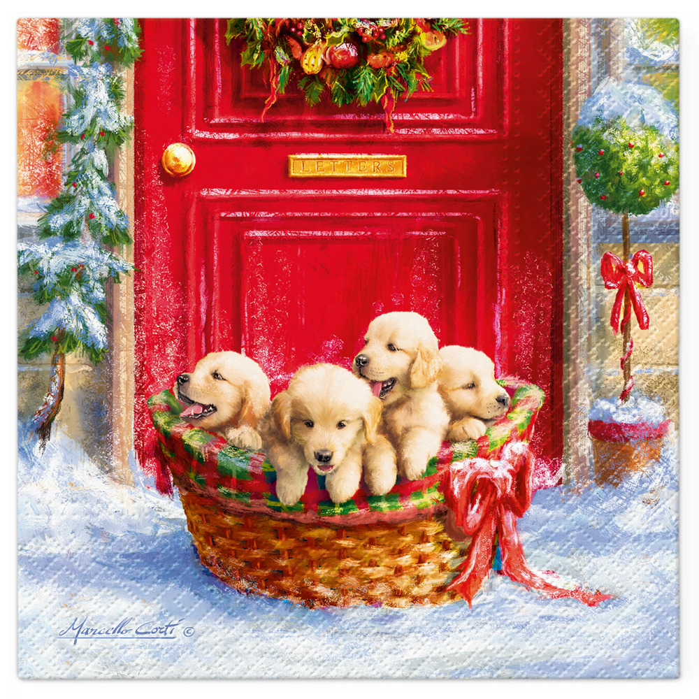 Lot de 20 serviettes en papier chiots de noel