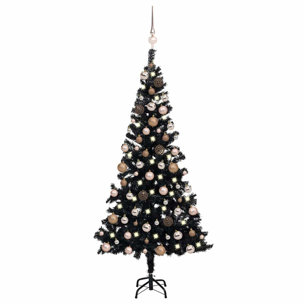 Arbre de noël artificiel pré-éclairé et boules noir 120 cm pvc