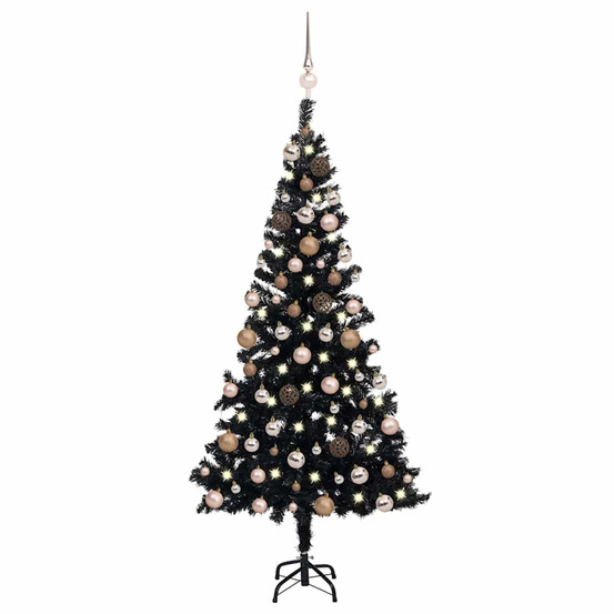 Arbre de noël artificiel pré-éclairé et boules noir 120 cm pvc