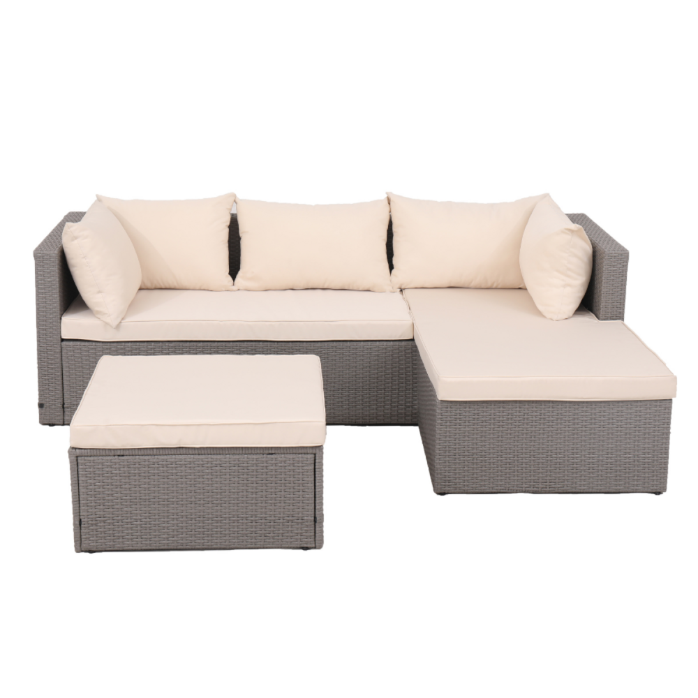 Salon de jardin en résine tressée 4 places gris-beige lecci