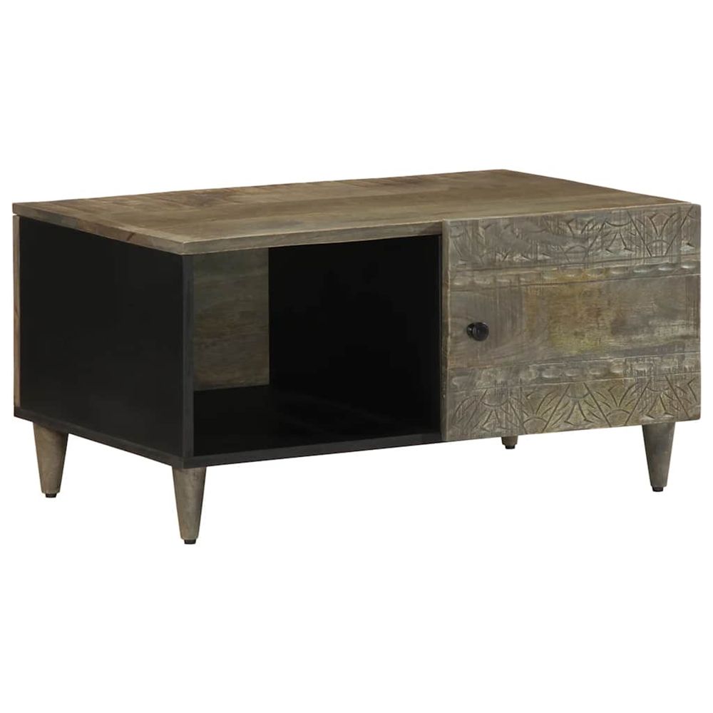 Table basse gris clair 80x50x40 cm bois de manguier massif