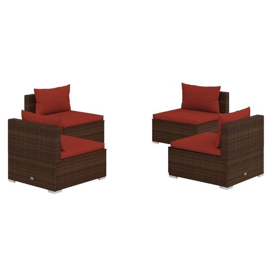 Salon de jardin 4 pcs avec coussins résine tressée marron