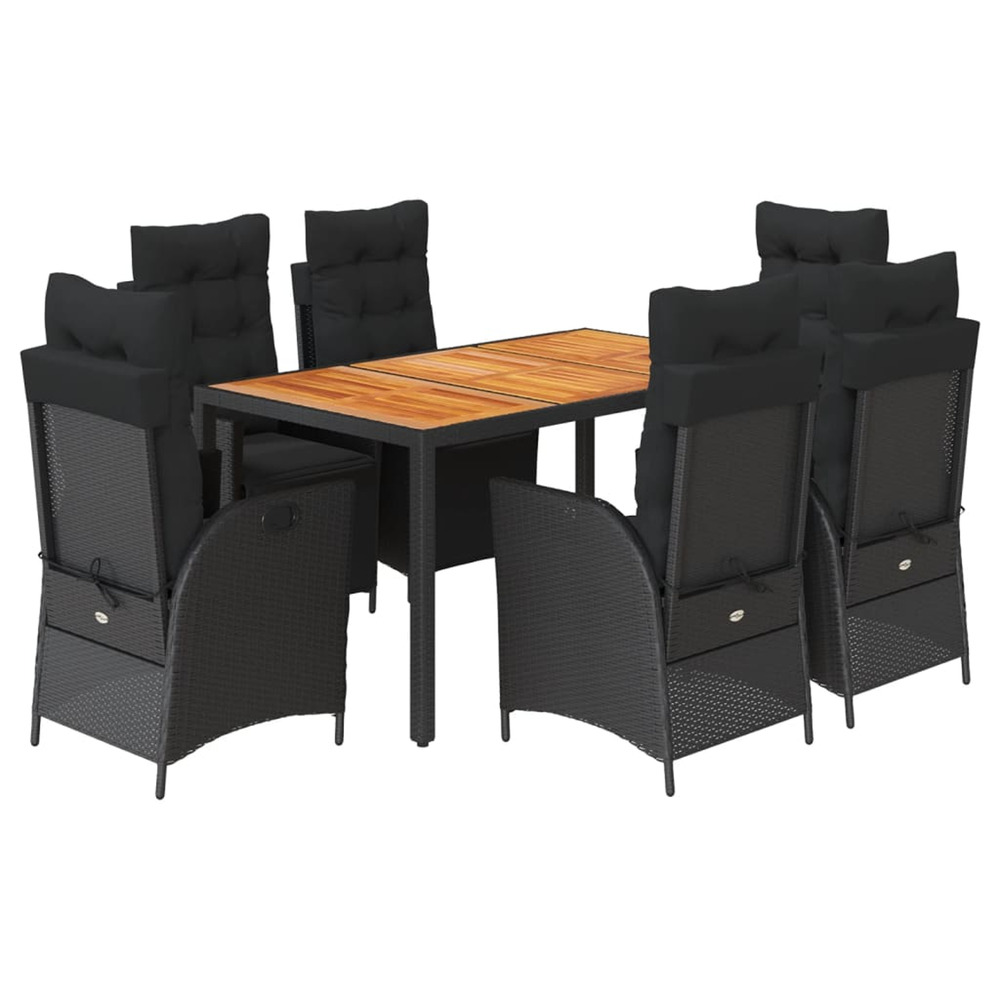 Ensemble à manger de jardin coussins 7pcs noir résine tressée