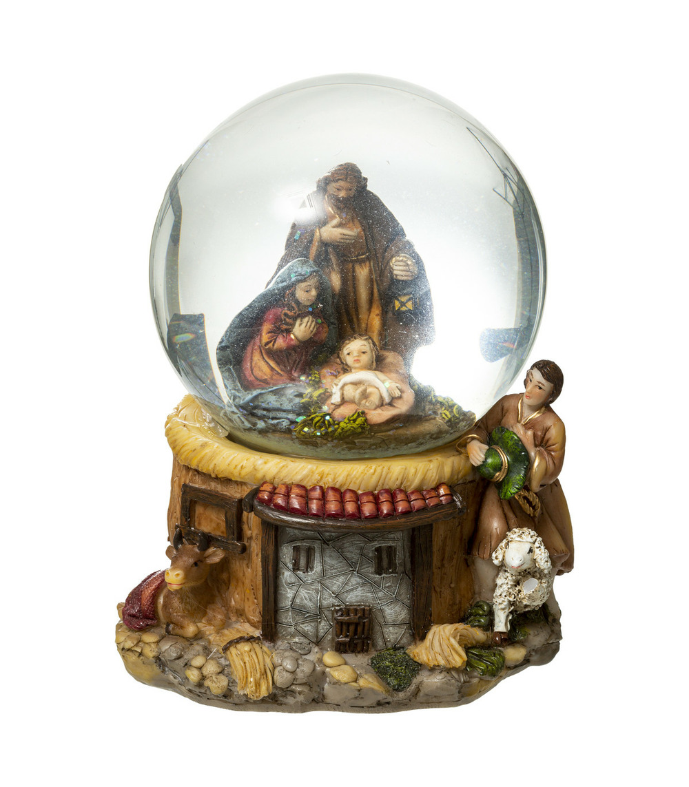 Crèche de noël boule à neige jésus marie joseph h 18 cm