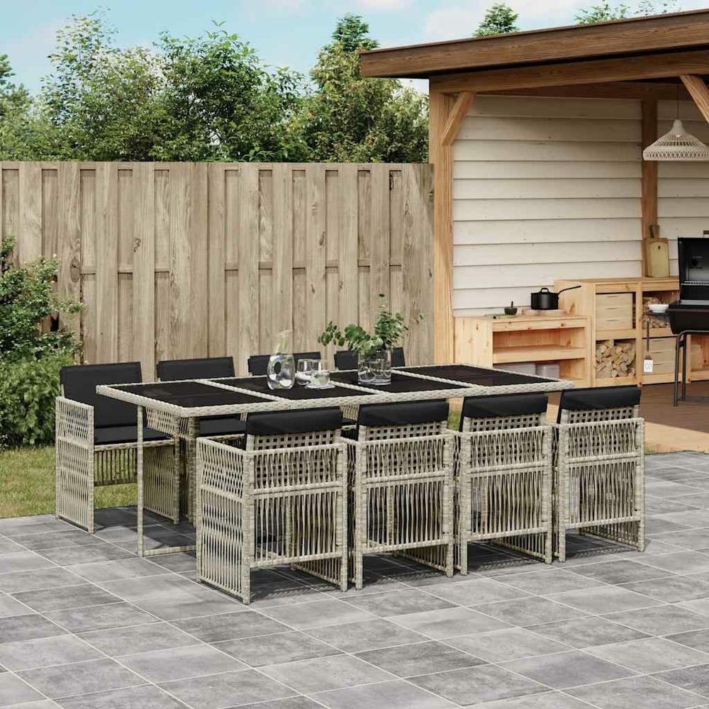Ensemble à manger de jardin et coussins 9 pcs gris clair rotin