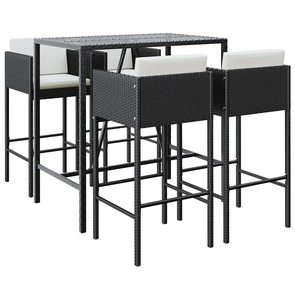 Ensemble de bar de jardin 5 pcs avec coussins noir poly rotin