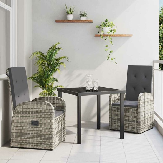 Ensemble de salle à manger pour jardin 3 pcs gris polyrotin