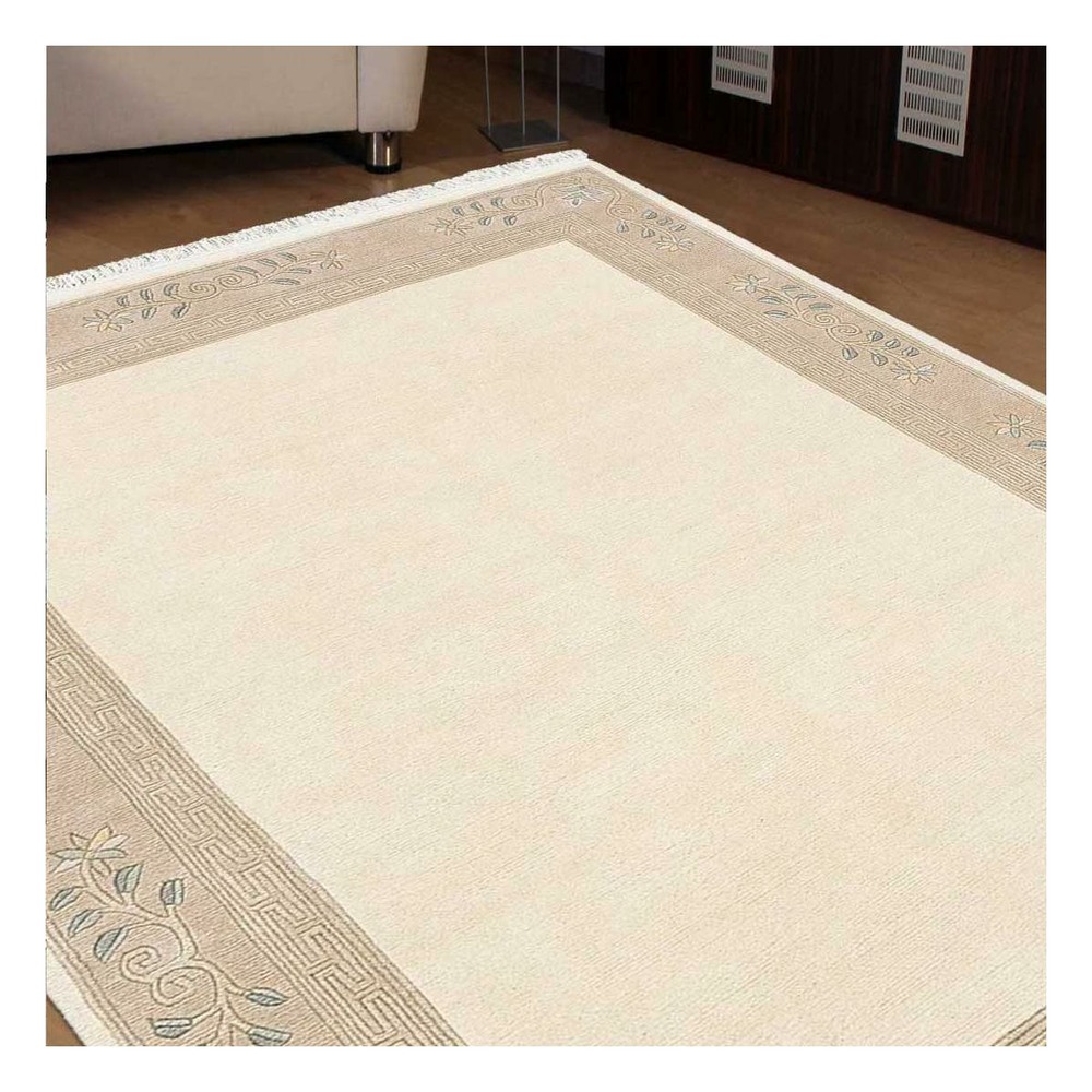 Tapis entrée 70x140 fait main en laine crème rectangle motif simple napissa