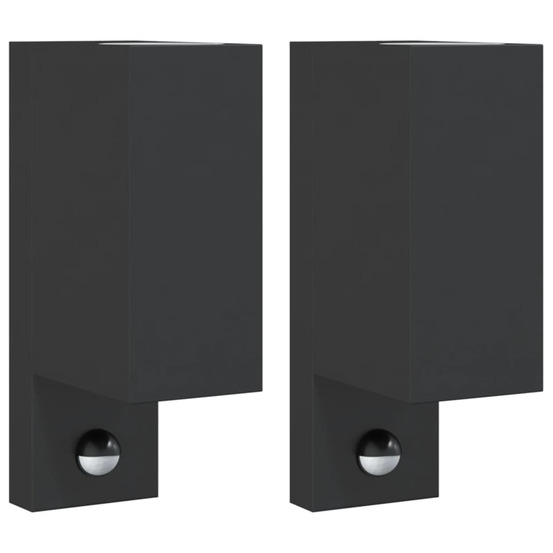 Appliques murales d'extérieur avec capteurs 2 pcs noir