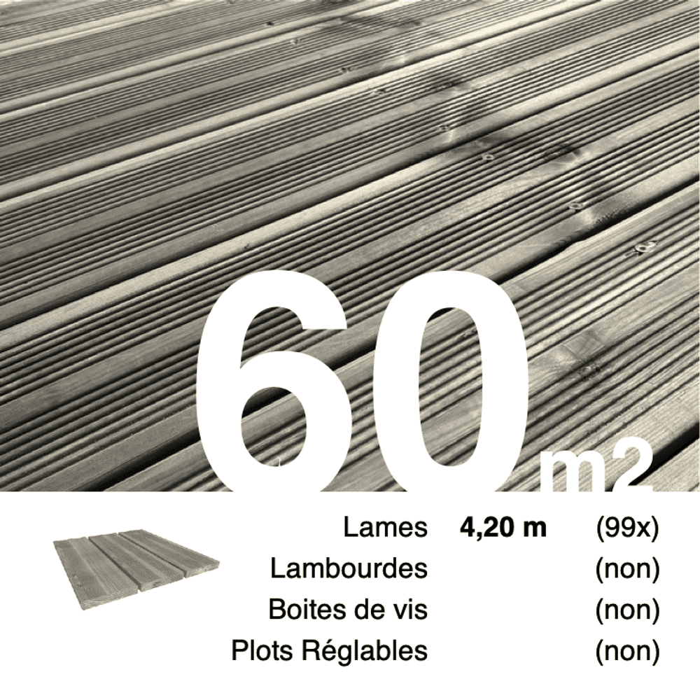 Lames de terrasse pin autoclave gris 27 x 145 mm • longueur 4,2 m • classe 3b • lot pour 60 m²