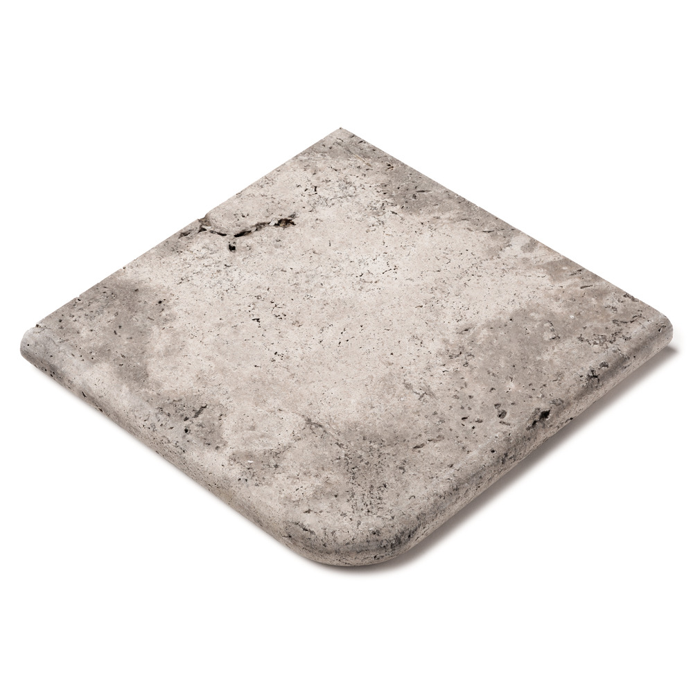 Margelle angle sortant travertin gris silver 33x33x3 cm bord 1/2 rond (à l'unité) - ro'ma nature