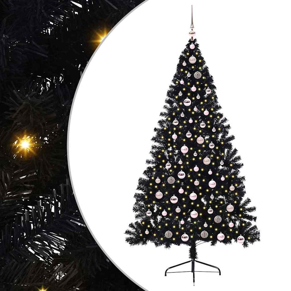Sapin de noël artificiel pré-éclairé noir 210 cm pvc