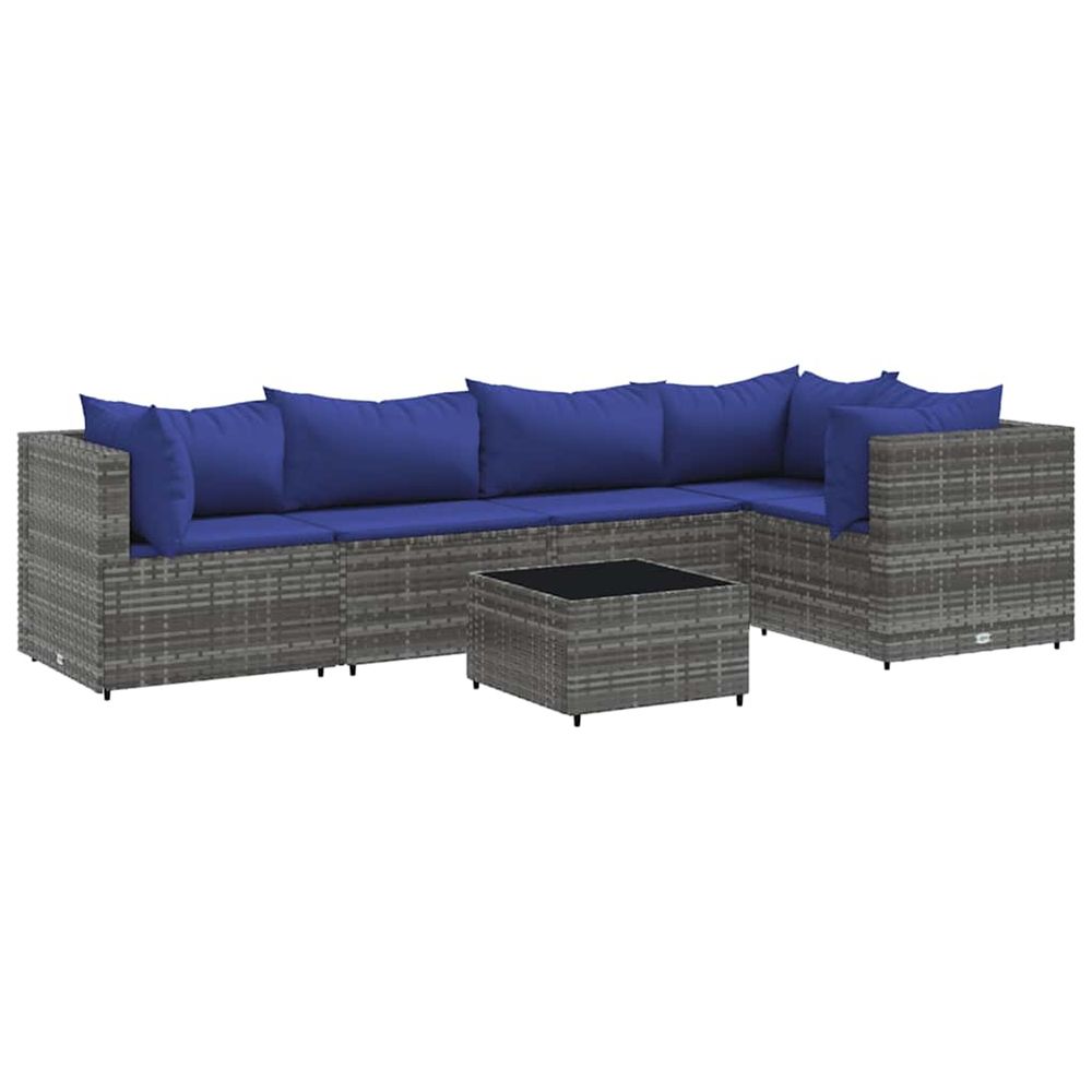 Salon de jardin 6 pcs avec coussins gris résine tressée