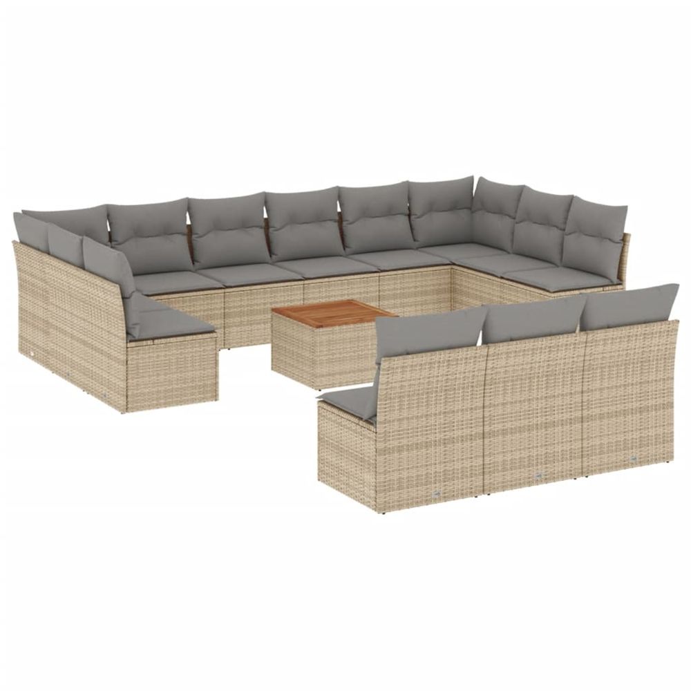 Salon de jardin avec coussins 14 pcs beige résine tressée