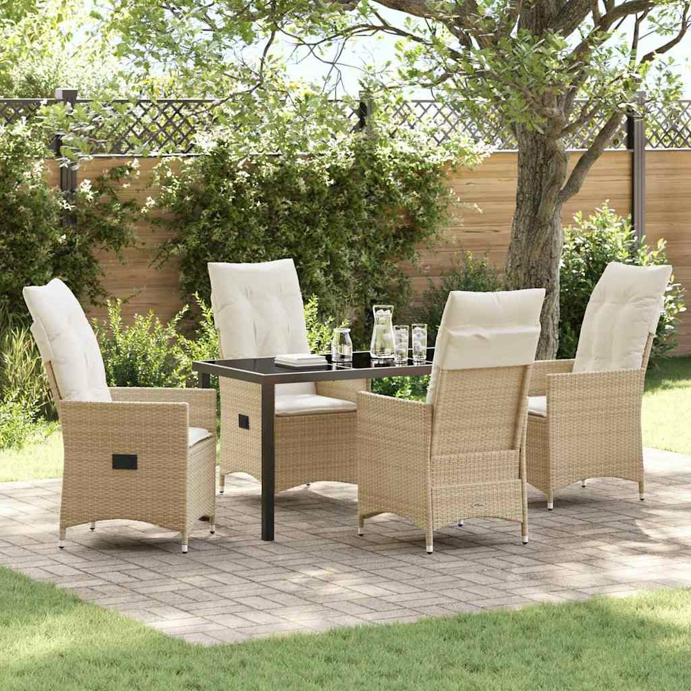 Ensemble de salle à manger pour jardin 5 pcs beige polyrotin