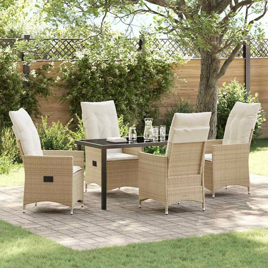 Ensemble de salle à manger pour jardin 5 pcs beige polyrotin