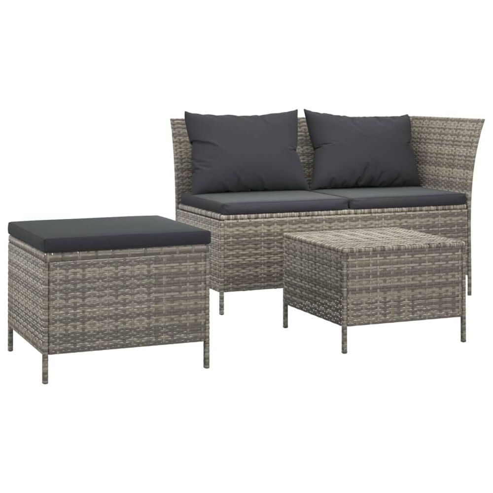 Salon de jardin 3 pcs avec coussins gris résine tressée