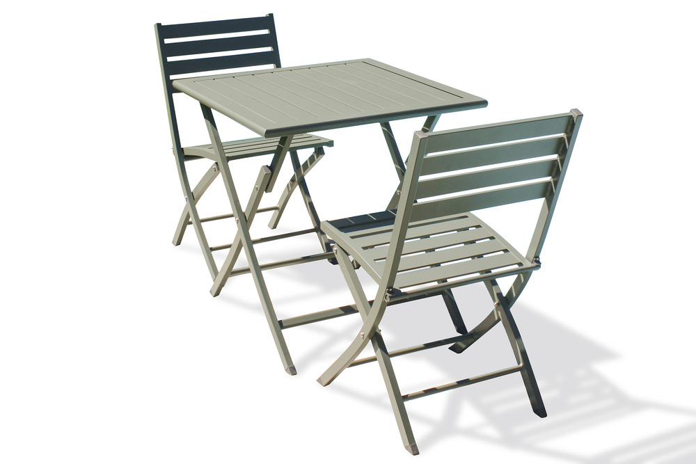 Ensemble repas marius 70 cm 2 places en aluminium vert kaki