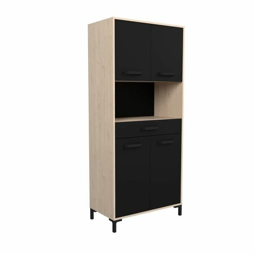 Buffet de cuisine factory - chêne et noir - 2 portes + 1 tiroir - modulable - 80 x 43,3 x 185 cm