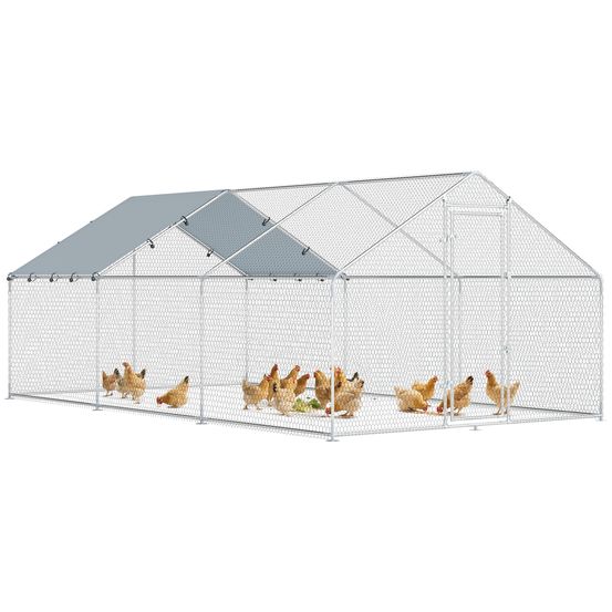 Grand enclos poulailler acier volière bâche anti-uv 510x300x190cm argent