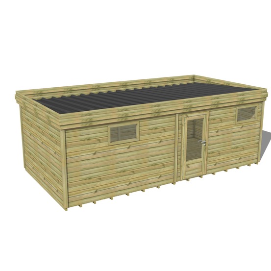 Abri de jardin bois pin traité autoclave 27mm - 7,29x3,44m / 25m2 - bac acier - plancher bois