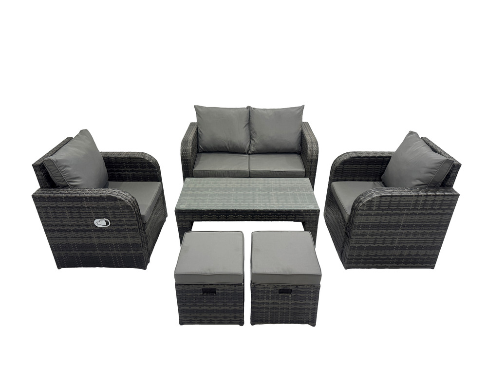 Ensemble de meubles de jardin en polyrotin 6 places avec table basse rectangulaire chaise inclinable