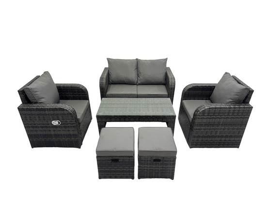 Ensemble de meubles de jardin en polyrotin 6 places avec table basse rectangulaire chaise inclinable