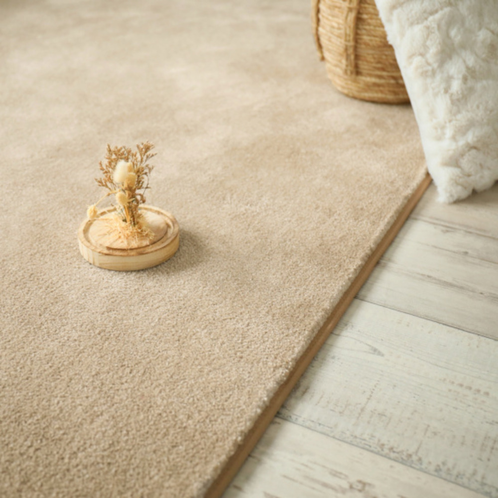 Tapis doux - hypnose beige nude - galon tabac - 140 x 200 cm