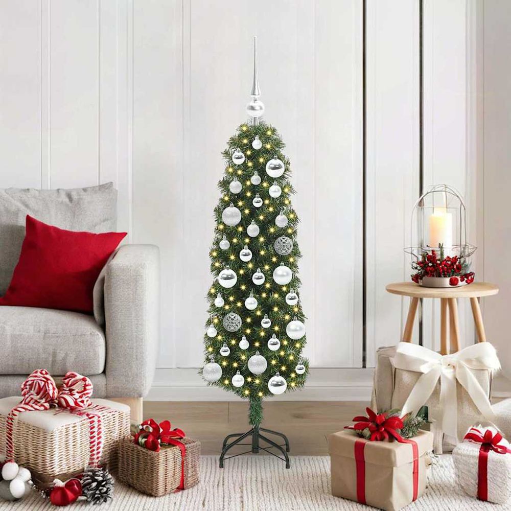 Sapin de noël pour salon ou bureau 120 cm, artificiel vert lumineux avec kit déco