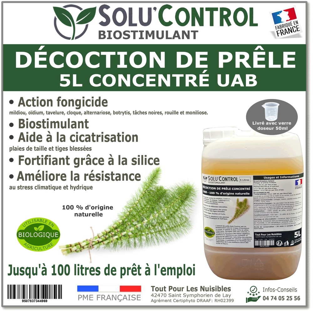 Décoction de prêle solu’control – 5l concentré uab – action antifongique, biostimulant, aide à la cicatrisation