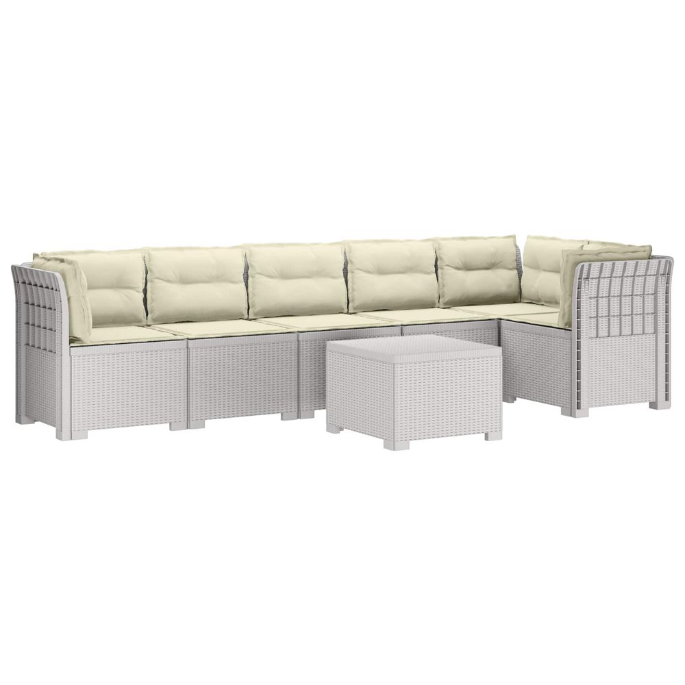 Canapé de jardin 6 places avec coussins aspect rattan pp blanc