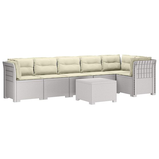 Canapé de jardin 6 places avec coussins aspect rattan pp blanc