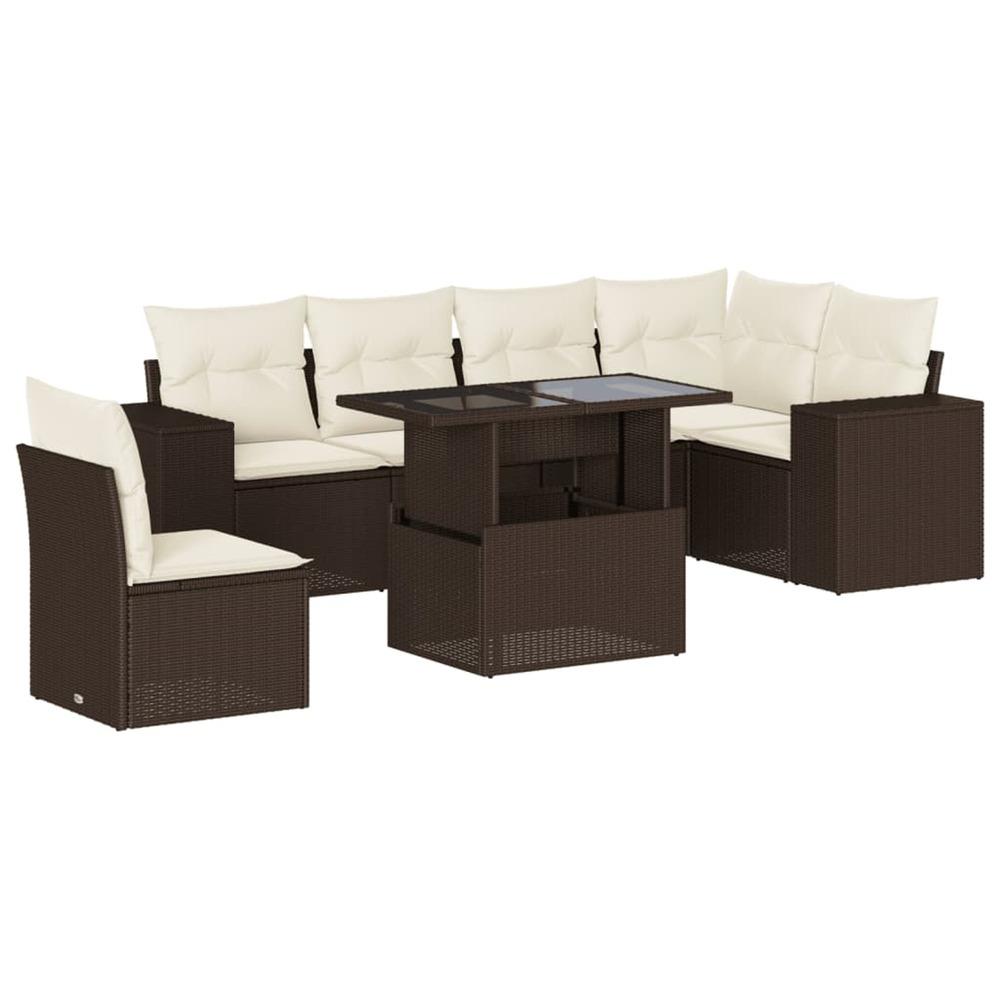 Salon de jardin avec coussins 7 pcs marron résine tressée