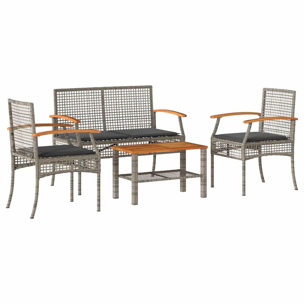 Salon de jardin 4 pcs avec coussins gris résine tressée