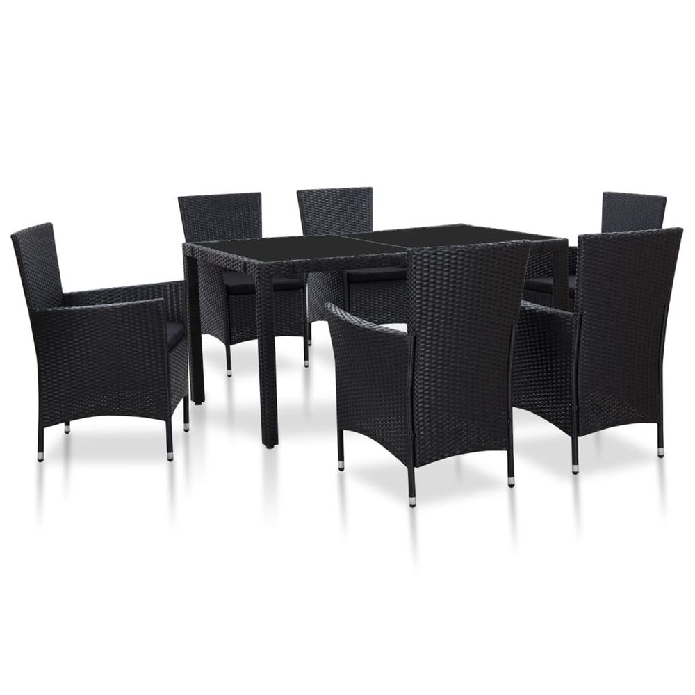 Ensemble à manger d'extérieur 7 pcs résine tressée noir