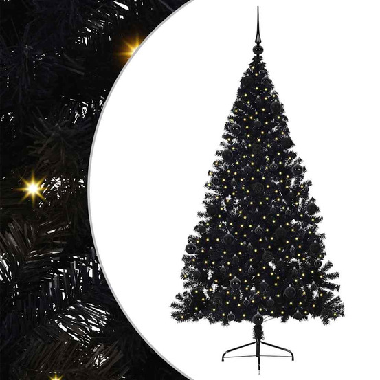 Sapin de noël artificiel pré-éclairé noir 210 cm pvc