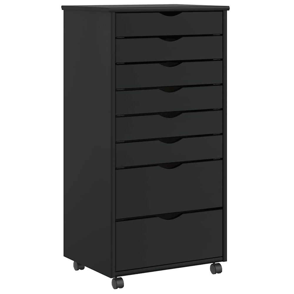 Armoire roulante avec tiroirs moss noir bois de pin solide