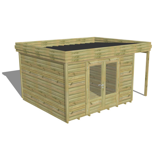 Abri de jardin bois pin traité autoclave 27mm - 4,44x3,44m / 15m2 - bac acier - plancher bois