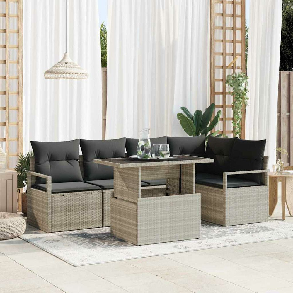 Ensemble de canapé de jardin 6 pcs gris clair poly rotin