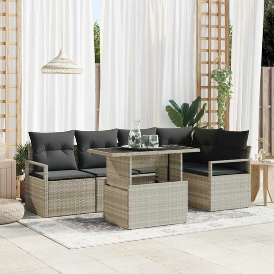 Ensemble de canapé de jardin 6 pcs gris clair poly rotin