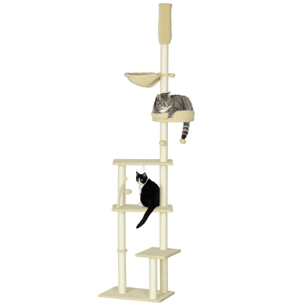 Arbre à chat du sol au plafond hauteur réglable 230-250 cm avec paniers et hamac beige