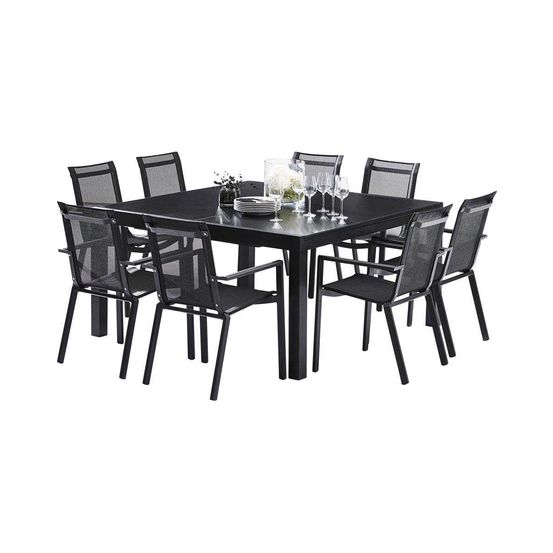 Ensemble de jardin aluminium noir 8/12p avec 8 fauteuils blackstar