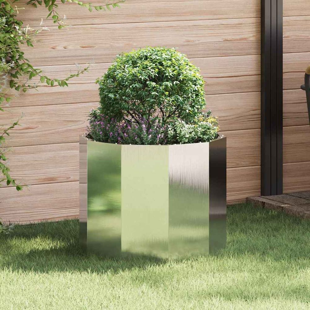 Jardinière ronde inox pour balcon terrasse argent 60x60x50 cm