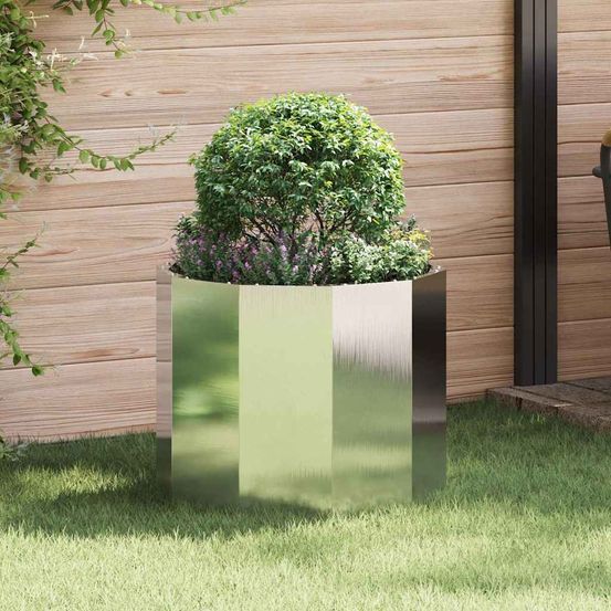 Jardinière ronde inox pour balcon terrasse argent 60x60x50 cm