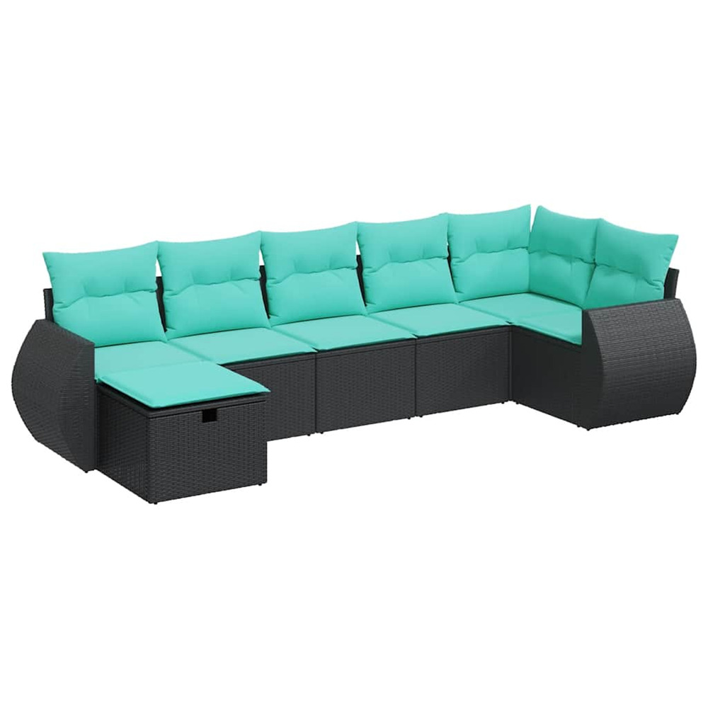 Salon de jardin 7 pcs avec coussins noir résine tressée